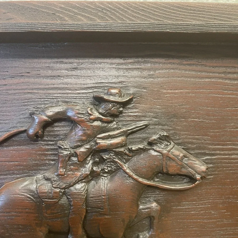 VTG Colorado Carvings Ltd JL Jerome Wood Relief Plaque Western Cowboy & Horse 3D